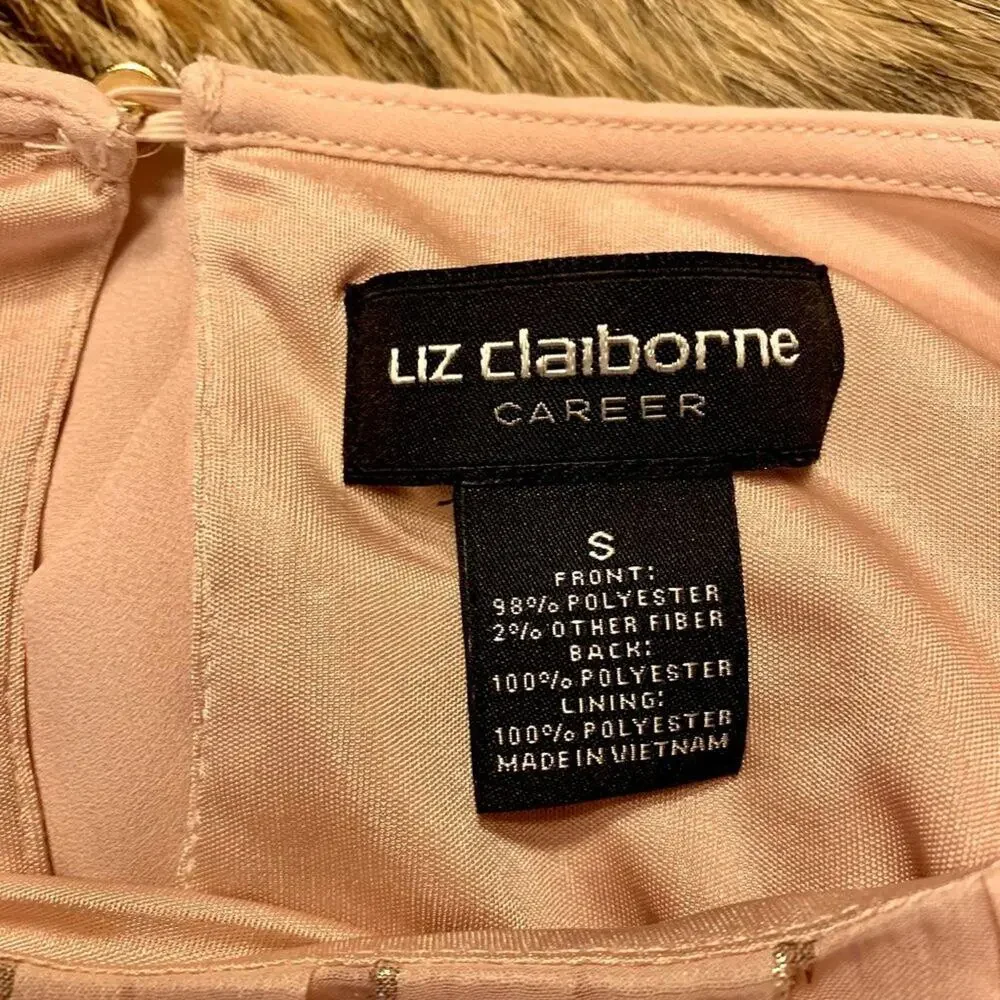 Liz Claiborne Womens S Sleeveless Silky Blouse Pastel Pink Gold Embellished Soft - Picture 9 of 10